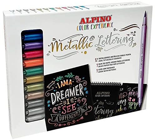Rotulador alpino metallic lettering doble punta estuche de 12 unidades colores surtidos