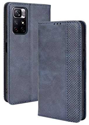 EASSGU Coque pour Redmi Note 11 / Note 11S (4G) (6.43 inches), Etui Flip Folio en Cuir PU avec Interrupteur Magnétique, [3 Fentes pour Cartes] [1 Portefeuille] Housse - Bleu