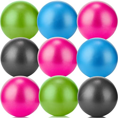 9 Pcs Small Pilates Ball Mini Exercise Ball 9 Inch Workout Ball Core Ball Soft Yoga Ball for Stability Barre Bender Training Stretching Physical Posture, Improves Balance (Frosted Style)