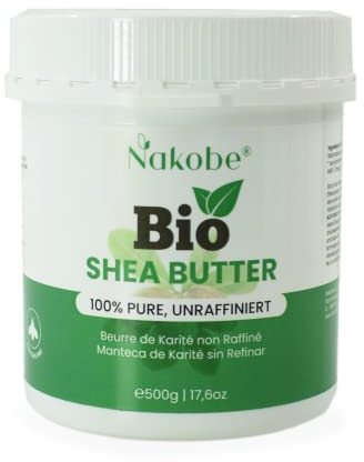 Nakobe Burro di karitè 100% puro e naturale, biologico, certificato, non raffinato e pressato a freddo, 500 g, burro Karite