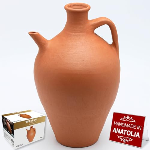 Hakan Brocca in argilla grande fatta a mano da 4,6 l, 4,6 l, grande brocca in terracotta con beccuccio, decorazione per la casa naturale, bottiglia vintage, barattolo per bevande in terracotta, brocca