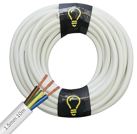 SHPELEC® Flexible White Cable 3183Y | BASEC Approved PVC | 0.75mm, 1.0mm, 1.5mm, 2.5mm | LED Lighting Cable | Multiple Lengths (1.5mm 3 Core - 10m)