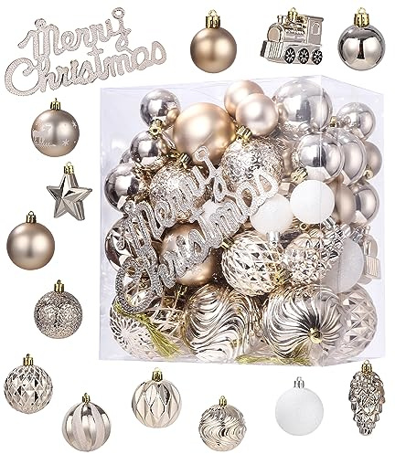Nouveau pour Boules Noël Ornements,65 Pièces Ensemble Boules Sapin,Décoration Festive Noël,Boules décoratives Scintillantes,décoration Suspendue(Champagne Gold)