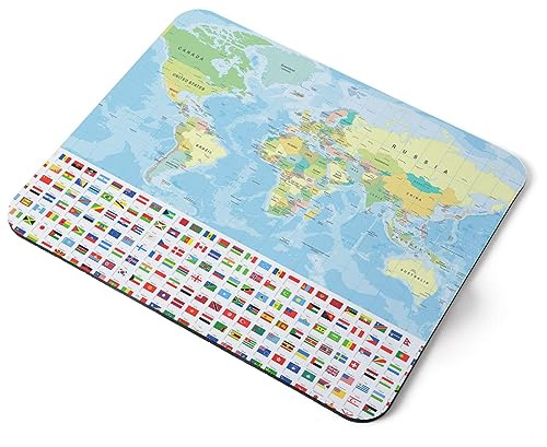 Destination Vinyl Ltd Tapis de souris en caoutchouc souple avec motif carte de l'Atlas du monde 5 mm - Accessoire de bureau imprimé fantaisie #52722