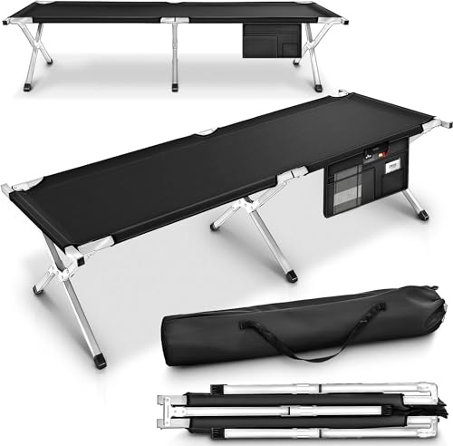 TRESKO XXL Lit de Camp Pliant pour Le Camping | 210 x 90 x 42 cm | Tubes métalliques | Charge Maximal 150 kg (Gris)