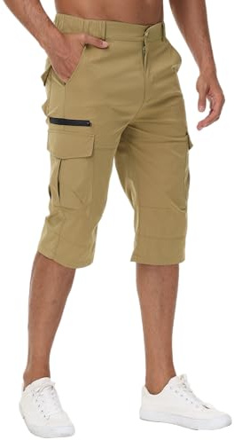 LVCBL Herren Bermuda Shorts Wandern Bermuda Kurze Stretch Radhose Khaki L