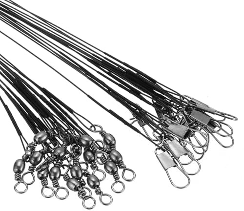 PATIKIL Líderes de alambre de pesca de 8 pulgadas, 30 unidades de 30 libras de resistencia con revestimiento de nailon con giro y broche para agua salada y agua dulce, color negro