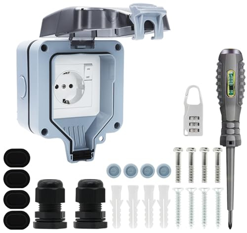 Außensteckdose Wasserdicht Steckdose IP66 1fach mit Schalter,Wandsteckdose Feuchtraum Aufputz Schutzkontakt Gartensteckdose Staubdicht Wetterfest Outdoor Steckdose mit Klappdeckel