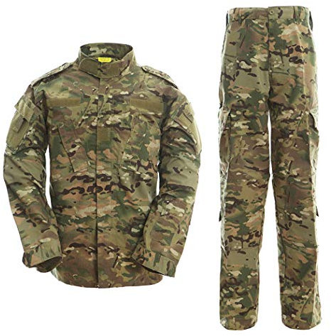 QMFIVE Taktisch Jacke Taktisch Uniform Softairjacke Taktische Männer BDU Kampf Jacke Shirt & Hosen Anzug Camo für Kriegsspiel Armee Militär Paintball Airsoft Jagd Schießen (NOBELT-MC, L)