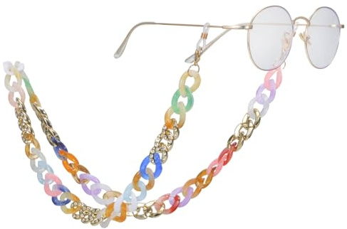Dreamtimes Chaîne à lunettes en acrylique perles rectangulaires colorées Porte-lunettes léger et antidérapant à la mode pour femmes et hommes (Colorée)