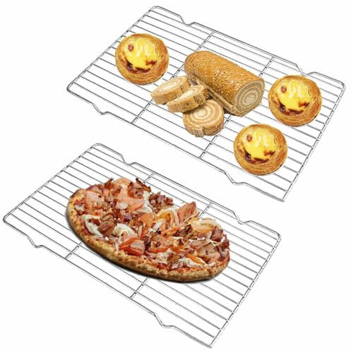 QISF Wire Cooling Rack Set of 2, 40 x 20 x 1.5cm Baking Cooling Rack,Grill Oven Rack, Baking Tray Rack, Wire Rack Baking Tray,Rectangle Oven Rack for Cooking, Roasting, Grilling, Drying (Silver)