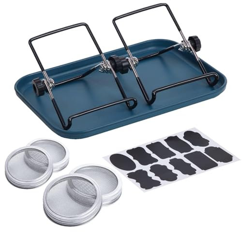 Kit de germination de 2 pots de germination avec couvercles en maille d'acier inoxydable | Système de culture complet pour luzerne, brocoli et haricots mungo | Base en ABS + plateau d'égouttement