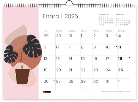 Miquelrius - Calendario 2026 de pared, Organizador anual A3: 420 x 296 mm, Con espacio para anotar, Encuadernación espiral doble, Planificador 12 meses, Español, Abstracto