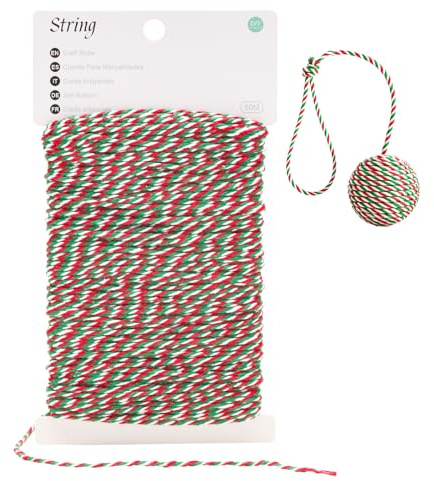 G2PLUS Spago Natalizio Verde Rosso e Bianco: Cordoncino Natalizio,2mm di Spago per Imballaggio Regali e Artigianato e Decorazioni Natalizie,50M