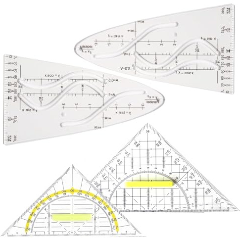 4 plantillas de parábola para matemáticas, escuadra con asa, escuadra de plástico, para estudiantes, oficinas y diseñadores