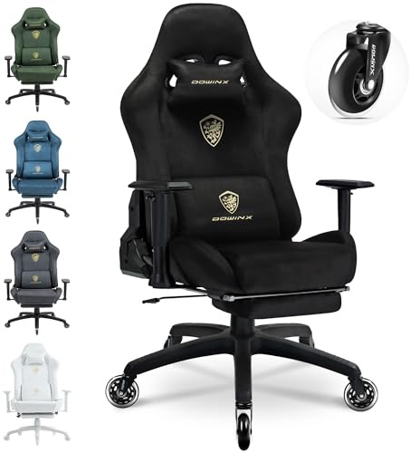Dowinx Gaming Stuhl, Atmungsaktiver und Ergonomischer Bürostuhl aus Mikrofaser-Velours, Weiches Sitzgefühl wie Pelz, Verstellbarer Schreibtischstuhl mit Fußstütze, Hellschwarz