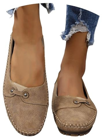 Women's Leather Soft-Soled Non-Slip Shoes, Comfortable Soft Hand-Stitched Suede Loafers, Lightweight Slip On Flat Walking Shoes for Women