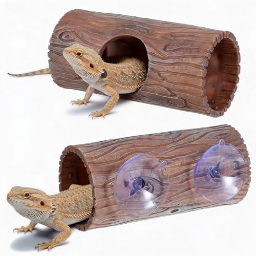 Reptile Hide, Plastic Hollow Hideout with Powerful Suction Cup, Reptile Tank Accessories for Bearded Dragons, Crested Geckos, Frogs, Hermit Crabs, Lizards & Snakes, Terrarium Decor