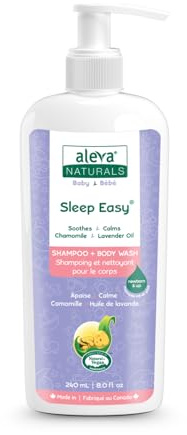 Aleva Naturals Hypoallergenic Sleep Easy Baby Hair and Body Wash for Kids and Toddlers, Plant-Based Organic Aloe Vera Formula with Lavender Scent, Gentle on Eyes and Sensitive Skin - 8 Fl Oz