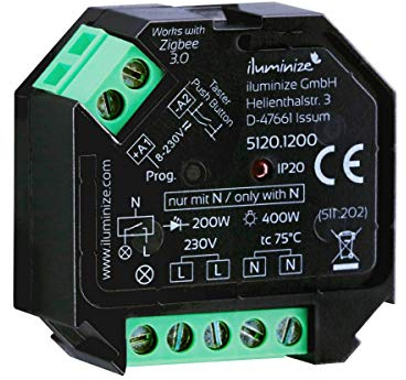 iluminize Schalt-Aktor Mini, Zigbee-kompatibel, 1 Kanal 230V, max. 400W, Lightlink & Touchlink, keine Dimmfunktion