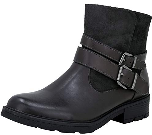 Fitters Footwear That Fits Donne Stivaletto Laia PU Stivali da Biker con Fibbie (43 EU, Grigio)