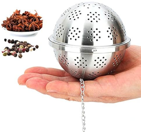 Bola de especias extra grande para cocinar, bola de condimento, infusor de especias, filtro de bola de té, con gancho de cadena extendido para mejorar sopas, guisos, sidra, vino y especialmente