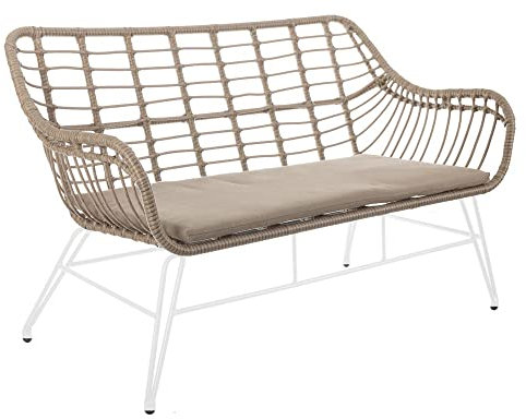 LOLAhome Sofá de 2 plazas Ariki de Rattan sintético Trenzado y Acero Blanco de 121x62x76 cm