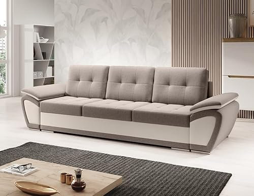 MODERNO Enzo 3-Sitzer Sofa mit Schlaffunktion Couch Schlafsofa mit Bettkasten Schlafcouch Moderne Möbel ins Wohnzimmer Sofagarnituren Veloursstoff Steppsofa Cremebeige