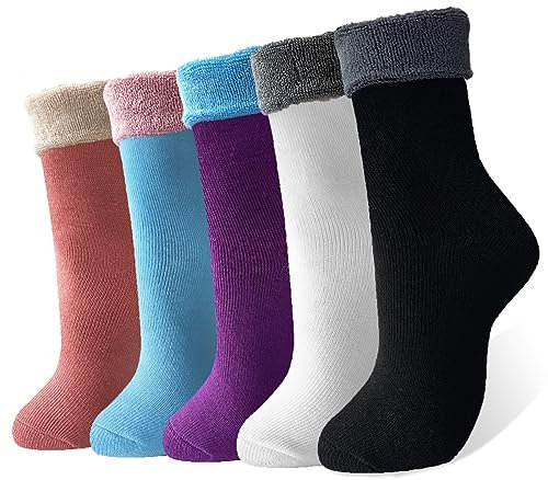 MOSOTECH Warme Socken Damen, Dicke Thermosocken Geschenke Wintersocken 5 Paar Atmungsaktiv Kuschelsocken, EU Größe 35-42