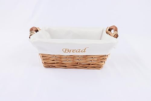 Chattels Rectangle Bread Basket with wooden handles and Washable Lining with the wording BREAD Embroidered