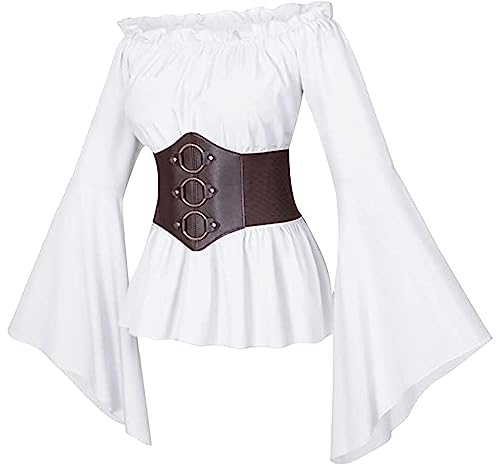 Mittelalter Oberteil Damen Trompetenärmel- Piratenkostüm Damen Bluse -Gothic Oberteile Damen Renaissance Viktorianischen Pirat Palast Vintage Tops für Halloween Kostüm Karneval Cosplay Party