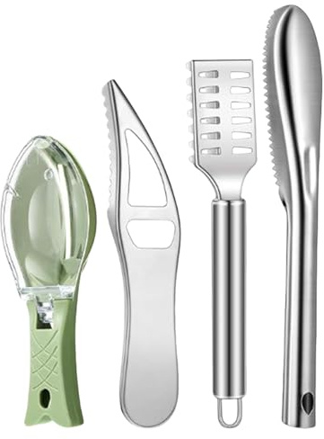 Pulitore per pesci, squamatore per pesci - Strumento di pulizia portatile da 4 pezzi per squame di pesce | Gadget da cucina, raschietto per squame a dente di , utensili per frutti di mare, spazzola pe