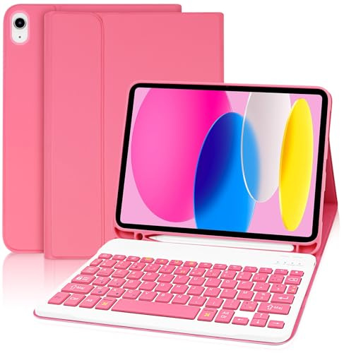 Coque Clavier pour iPad A16 11ème Gén 11 2025/iPad 10Ème Gén 10.9 2022 | AZERTY Français, Housse Clavier Bluetooth Magnétique Détachable pour iPad 10/11 ème, Rose