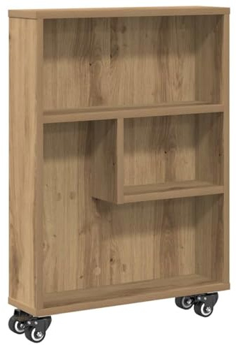 vidaXL Carrello Stretto Rovere Artigianale 48x13x68 cm in Truciolato, Carrello portaoggetti Sottile, Carrello da Cucina su Ruote, Carrello portaoggetti su Ruote