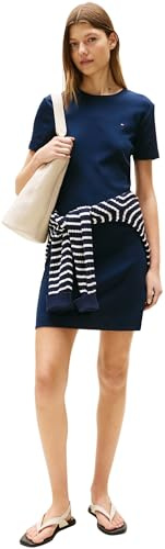 Tommy Hilfiger Donna Abito New Cody Slim Short Dress in Cotone, Blu (Dark Night Navy), XL
