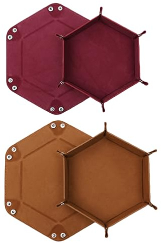 2 Stück Faltbare Würfelbretter Doppelseitig Würfelbrett, Samt Faltbar Würfeltablett Hexagon Würfelteller Leder Würfelbretter für RPG DND Dragons Würfel Spiele (Weinrot - Braun)