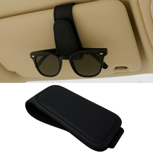 Mewtush Soporte para Gafas De Sol para Coche, Cuero Soporte para Gafas De Sol, Clip Multifuncional para Parasoles, Organizador De Tarjetas Y Billetes, Accesorio Práctico Y Elegante En Color Negro