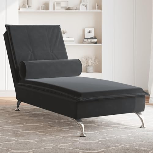 Gecheer Chaise Longue Massaggiante, Cuscino a Rullo Vibrante, 136,5 x 56 x 75 cm, Velluto in Poliestere, Compensato e Acciaio Cromato, Divano Letto con Capezzale per Salotto e Soggiorno