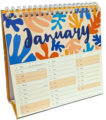 2026 Stand Up Desk Calendar – Flip Desktop Calendar with Wiro Binding – Free Standing Month to View Planner with UK Bank Holidays – Small Standing Desk Planner (Enjoy Each Day)