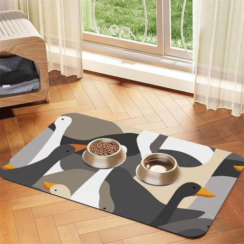 Animal de Granja de Gansos,Tapete para Comida de Mascotas, manteles Individuales de Cuero sintético para Gatos y Perros,30x45cm