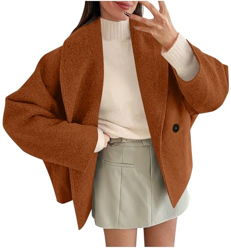 AEGJEGVD Manteau Femme Hiver Court Élégant Laine Veste Manteau d'hiver à Revers Trench-Coat Boutonnage Chic Manteaux Automne Chaud Jacket avec Poches Vestes Mi-Saison Coupe-Vent Outercoat Vetement