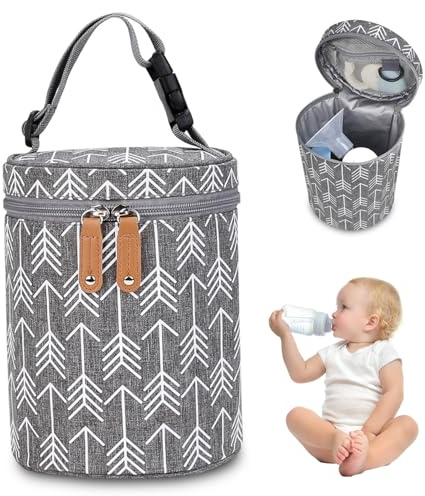 Sac de rangement pour lait maternel 5, 5 x 7, pouces Sac isotherme cylindrique pour lait maternel avec fermeture à glissière et poignée réglable Pochette pour biberon à motif de flèche pour voyage, l