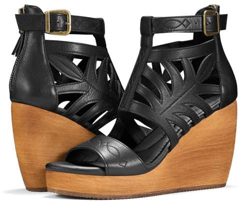 Rollda Women's Wedge Sandals, Platform Sandals High Heels for Women, Fashion Dressy Casual Sandals, Comfortable Open Toe Black Summer Shoes with Back Zipper Design, Adjustable Ankle Strap, Size 7.5