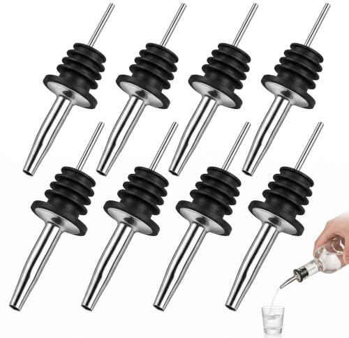 WUMZIRA 8 Pezzi Versatore in Metallo per Bottiglie, Dosatore Cocktail in Acciaio Inox 304 con Tappo, Beccuccio Salvagoccia Professionale per Barman, Liquori, Olio e Vino