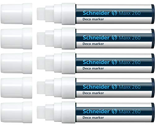 Schneider Maxx 260 Kreidestift (5 + 15 mm Strichstärke, feucht abwischbar, wasserbasiert, geruchsneutral) 5er Pack weiß