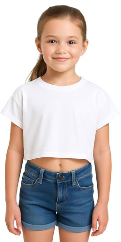 A2Z 4 Kids Girls Crop Top Plain T Shirt Soft Feel - New Crop Top Plain White 11-12