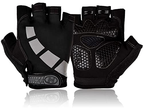Nesirooh Guantes de MTB Hombre y Mujer, Guantes de Ciclismo Medio Dedos Verano para Moto Bicicleta Bici Gimnasio Hombres Antideslizante Transpirable (Negro Gris, L)