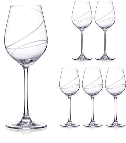 DIAMANTE White Wine Glasses with ‘Aurora’ Collection Hand Cut Design - Set of 6 in a Gift Box