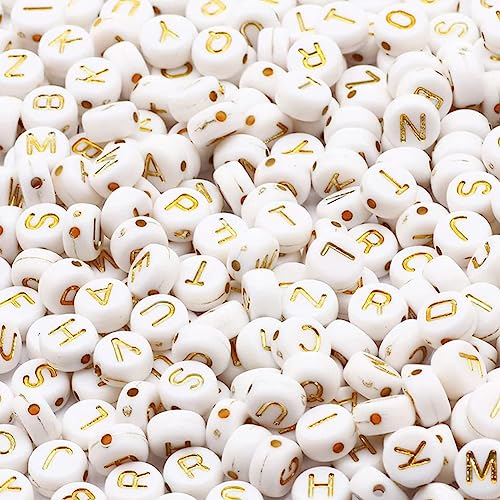 Zsail Buchstabe Perlen 1200pcs Acryl Alphabet Buchstabe Perlen A-Z Buchstabe für Schmuck Herstellung (bg Weißgold)