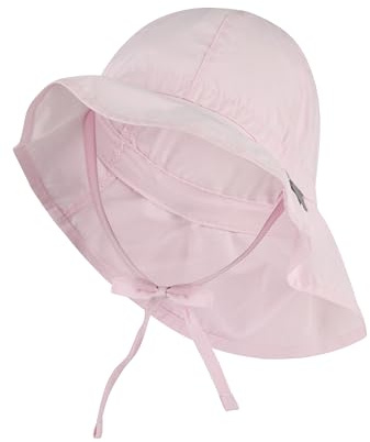 Sterntaler Sonnenhut - Mädchen Sommerhut - UV-Schutz 50+ Mütze mit breiter Krempe und Größenregulierung - Nackenschutz - Bindebänder - Baby Kinder Kopfbedeckung aus Popeline (Bio) -puderrosa, Größe 41